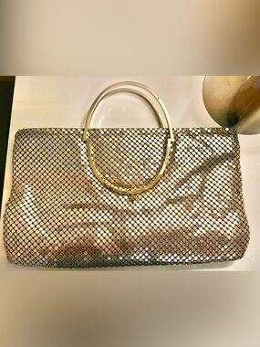 Metallic Gold Mesh Handbag with Gold Handles